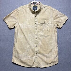 Roark Revival Mens Medium Tan Geometric Tribal Print Short Sleeve Button Down